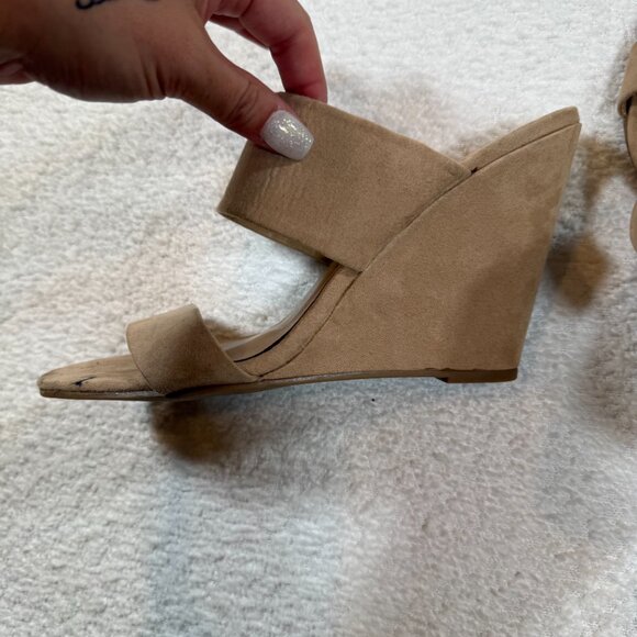 Lulus Biava Natural Suede Wedge Sandals womens size 9 nude - Picture 3 of 8
